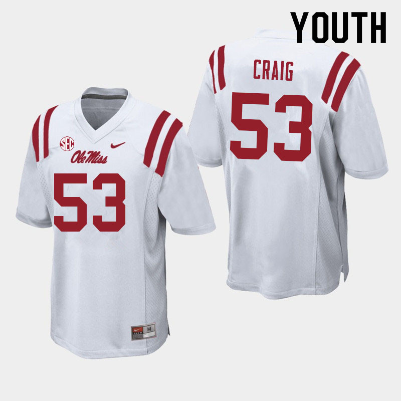 Carter Craig Ole Miss Rebels NCAA Youth White #53 Stitched Limited College Football Jersey NUT5758GA